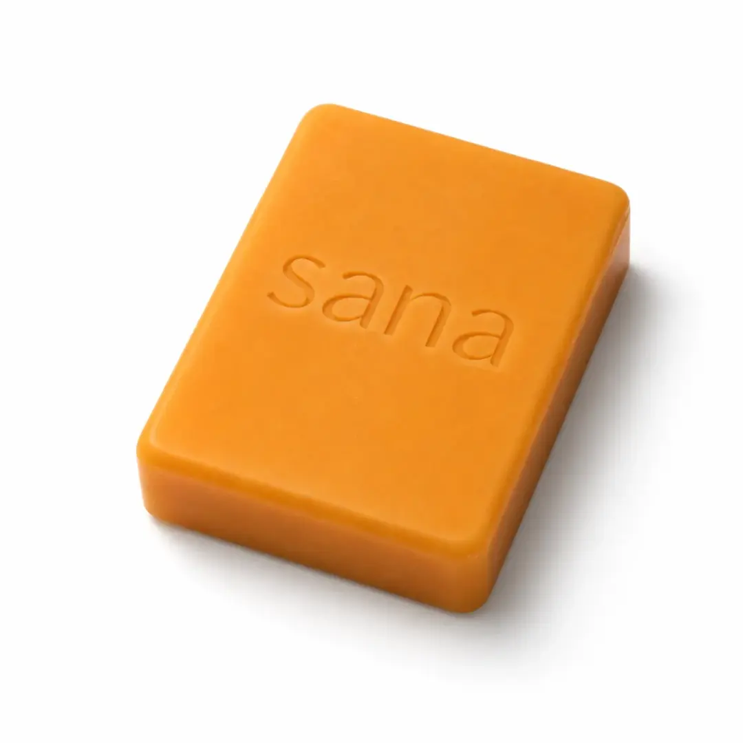 The Sana persimmon soap bar on a white background