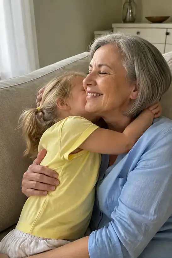 With sana: her granddaughter hugs in close, no pulling away